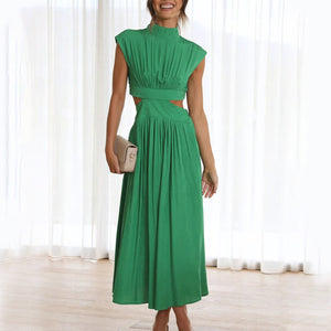 Cutout Waist Pocketed Vacation Midi Dress