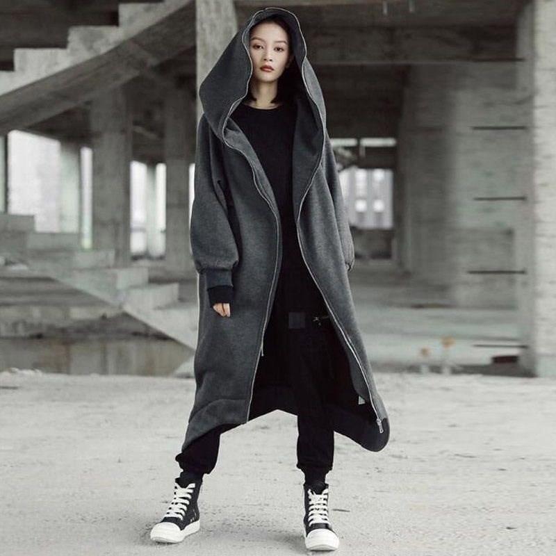 Unisex Long Sleeve Hooded Long Coat