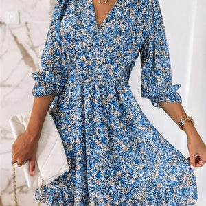 Puff Sleeve Mid Waist Floral Dress