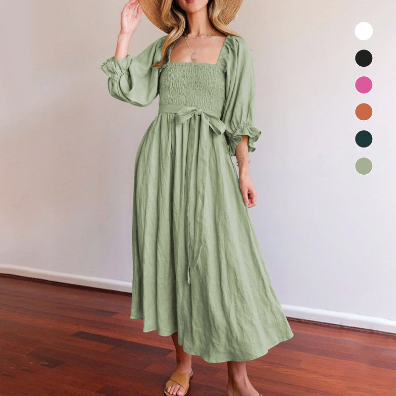 French Ruffled Lantern Sleeves Multi-wear Dress