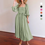 French Ruffled Lantern Sleeves Multi-wear Dress