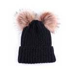 Winter Knitted Hat With Double Pompom Ears