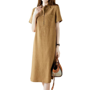 Linen Cotton Short Sleeve Simple Dress