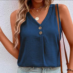 V-Neck Button Sleeveless Shirt