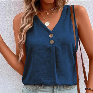 V-Neck Button Sleeveless Shirt