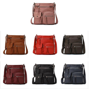 Multi-Pocket Soft PU Crossbody Bag