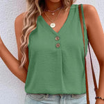 V-Neck Button Sleeveless Shirt