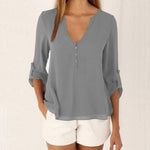 V-Necked Loose Chiffon Shirt