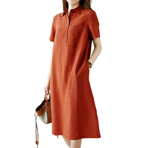 Linen Cotton Short Sleeve Simple Dress