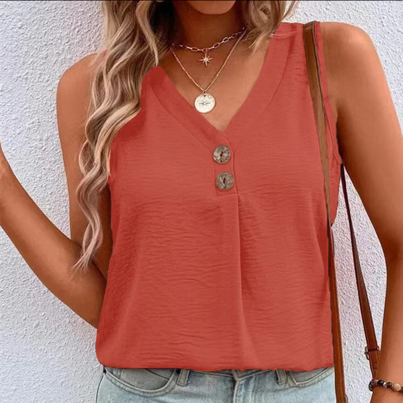 V-Neck Button Sleeveless Shirt