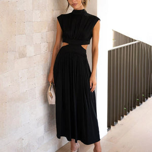 Cutout Waist Pocketed Vacation Midi Dress