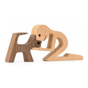 Pet Lover Gifts Wood Sculpture Family & Puppy Wooden Crafts Table Ornaments