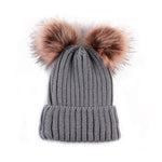 Winter Knitted Hat With Double Pompom Ears