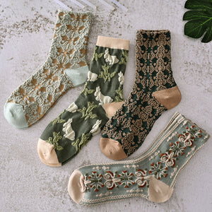 5 Pairs Womens Floral Cotton Socks