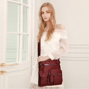 Multi-Pocket Soft PU Crossbody Bag