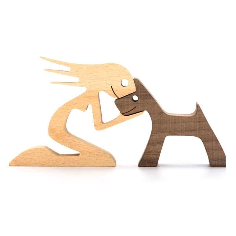 Pet Lover Gifts Wood Sculpture Family & Puppy Wooden Crafts Table Ornaments