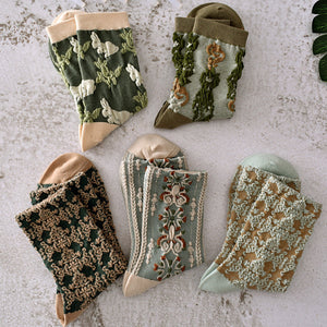 5 Pairs Womens Floral Cotton Socks