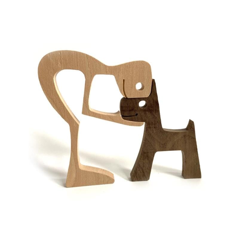 Pet Lover Gifts Wood Sculpture Family & Puppy Wooden Crafts Table Ornaments