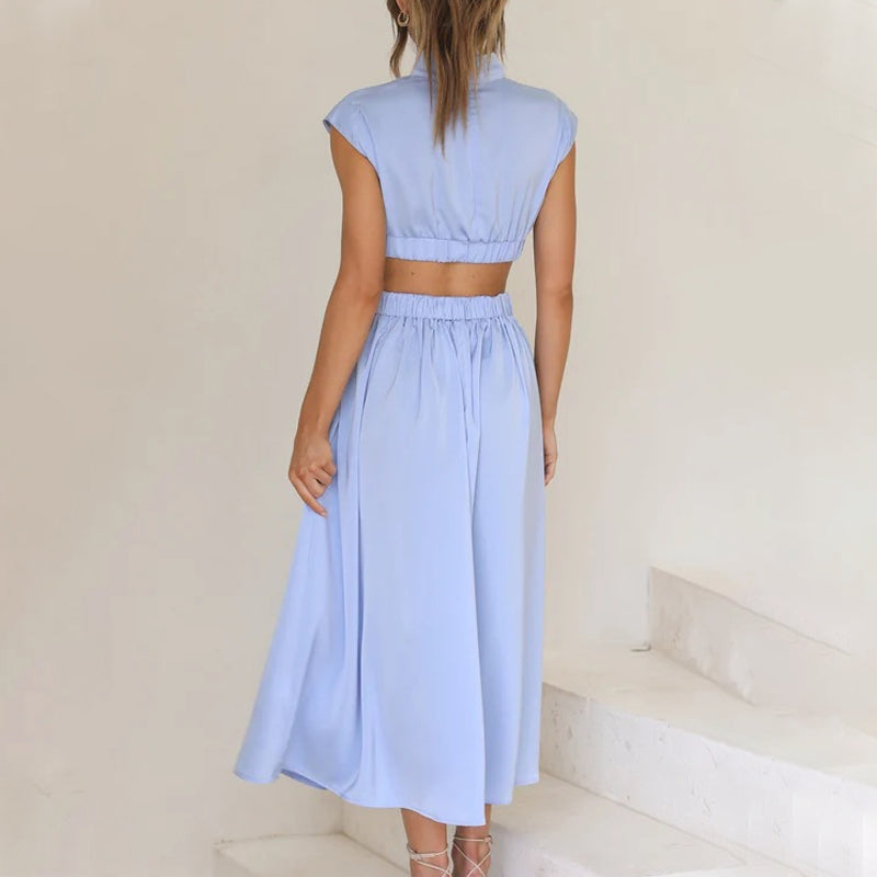 Cutout Waist Pocketed Vacation Midi Dress