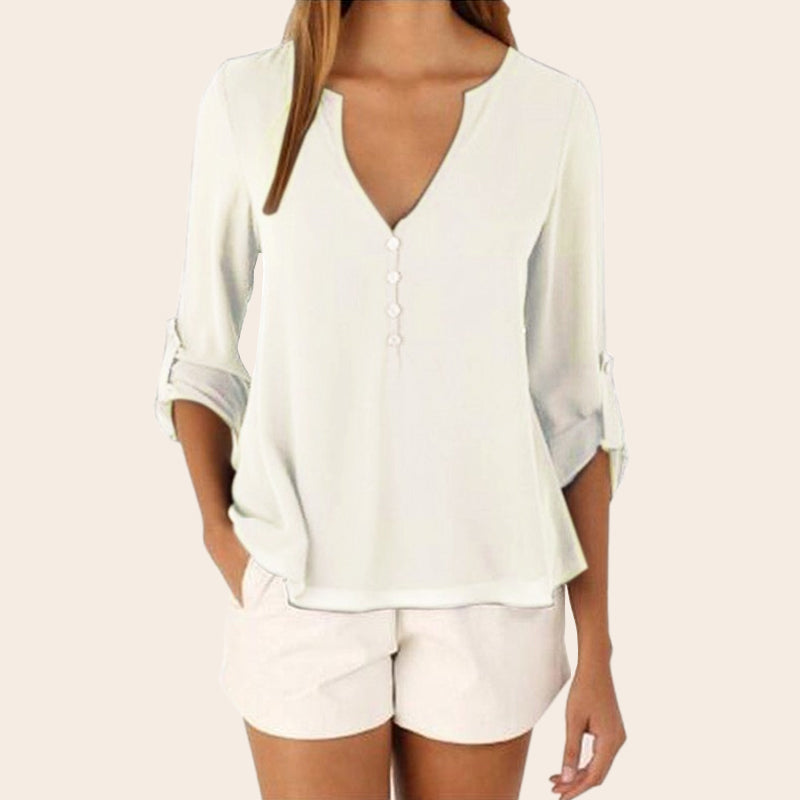 V-Necked Loose Chiffon Shirt