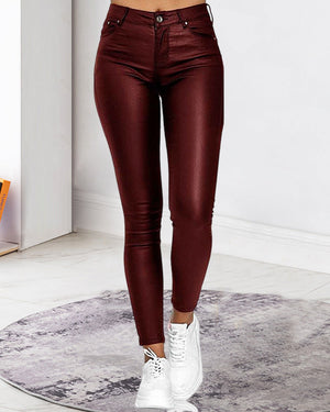 Solid Color PU Leather Trousers