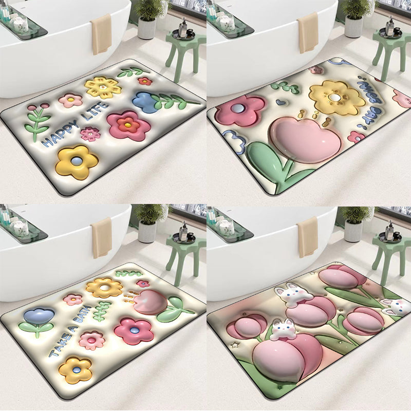 3D flower soft diatom mud absorbent floor mat