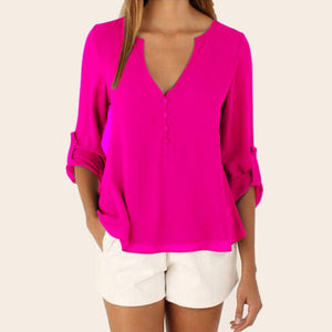 V-Necked Loose Chiffon Shirt