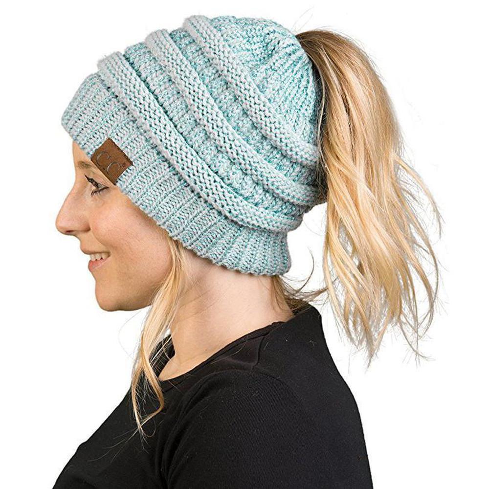 Soft Knit Ponytail Beanie Hat