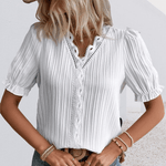 V Neck Plain Lace Elegant Shirt