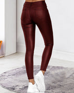 Solid Color PU Leather Trousers