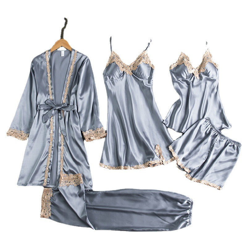 Soft Comfortable Ice Silk Lace Pajamas