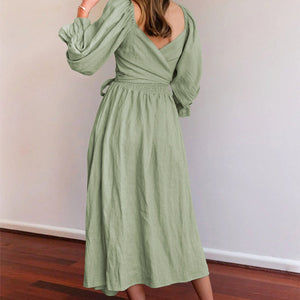 French Ruffled Lantern Sleeves Multi-wear Dress