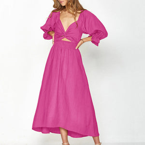 French Ruffled Lantern Sleeves Multi-wear Dress