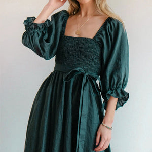 French Ruffled Lantern Sleeves Multi-wear Dress