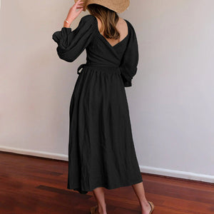 French Ruffled Lantern Sleeves Multi-wear Dress