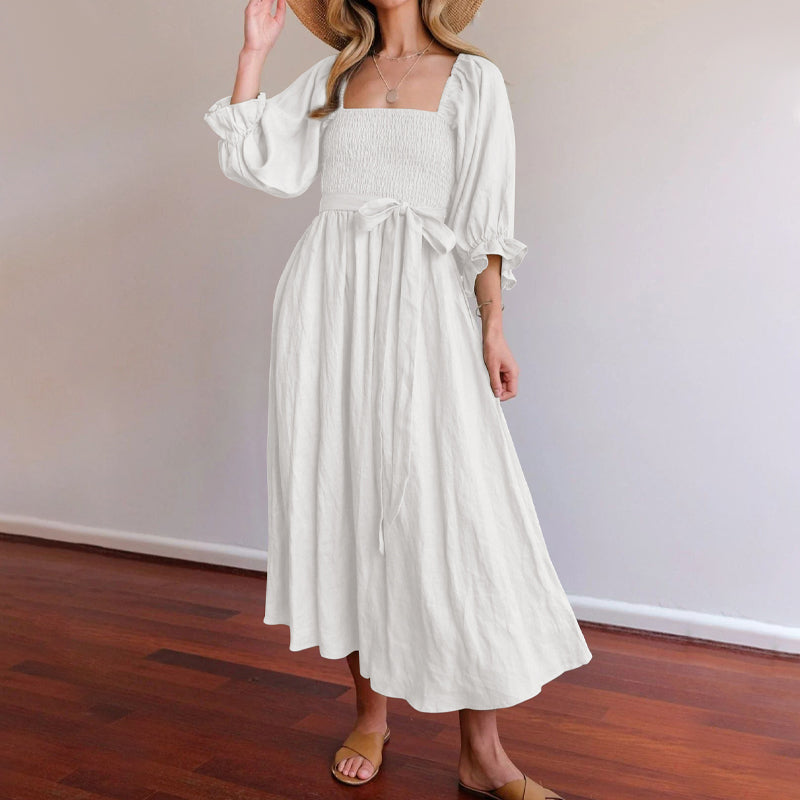 French Ruffled Lantern Sleeves Multi-wear Dress