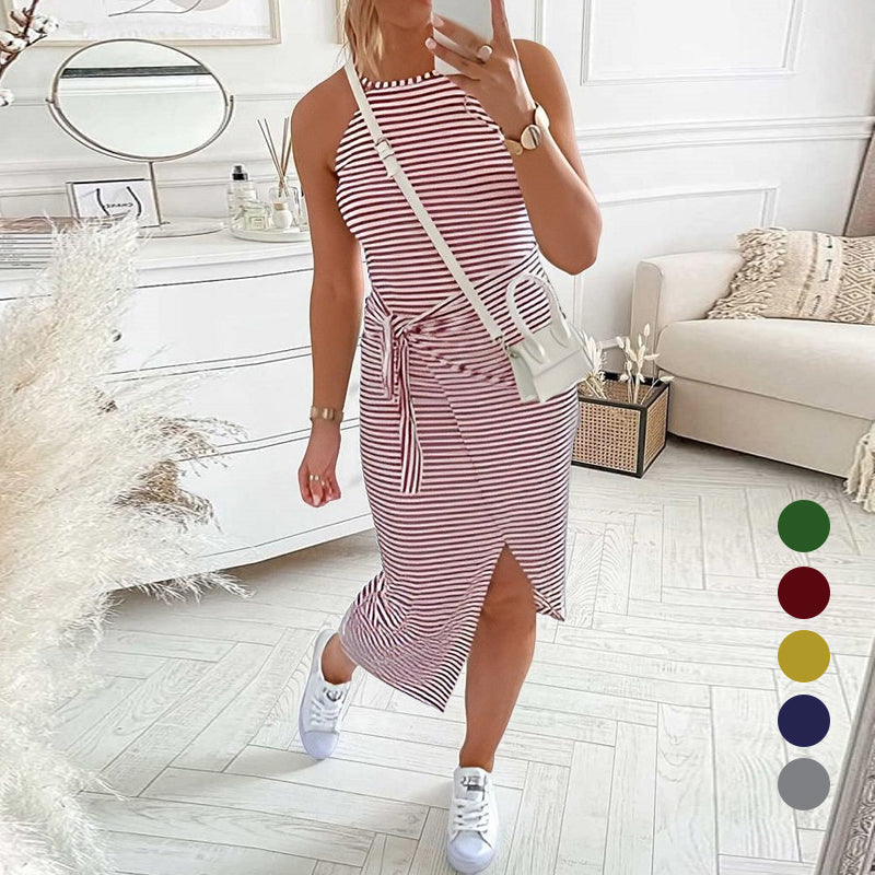 Casual Sleeveless Striped Midi Dresses