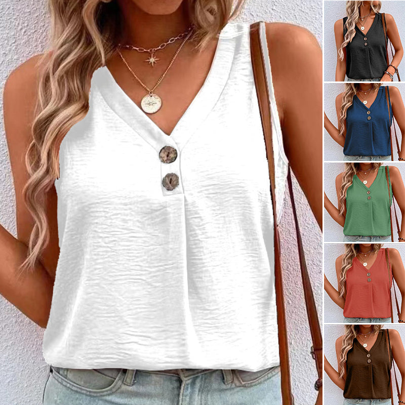 V-Neck Button Sleeveless Shirt