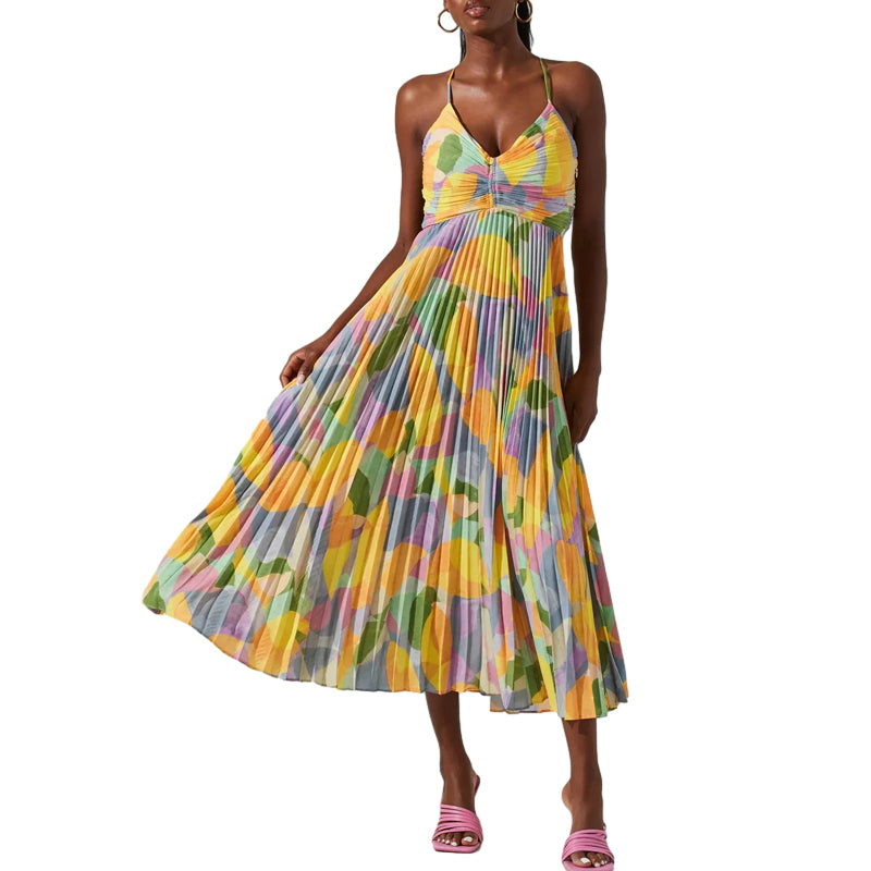 Casual Pleated Print Dress