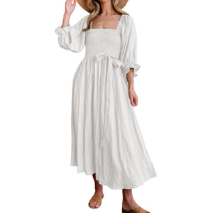 French Ruffled Lantern Sleeves Multi-wear Dress