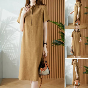 Linen Cotton Short Sleeve Simple Dress