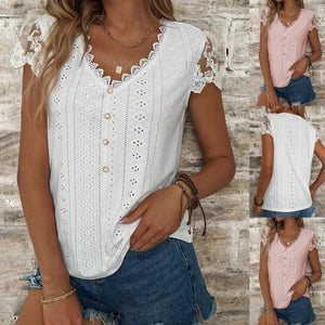 Casual V Neck Lace T-Shirt