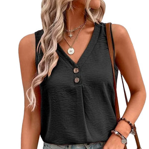 V-Neck Button Sleeveless Shirt